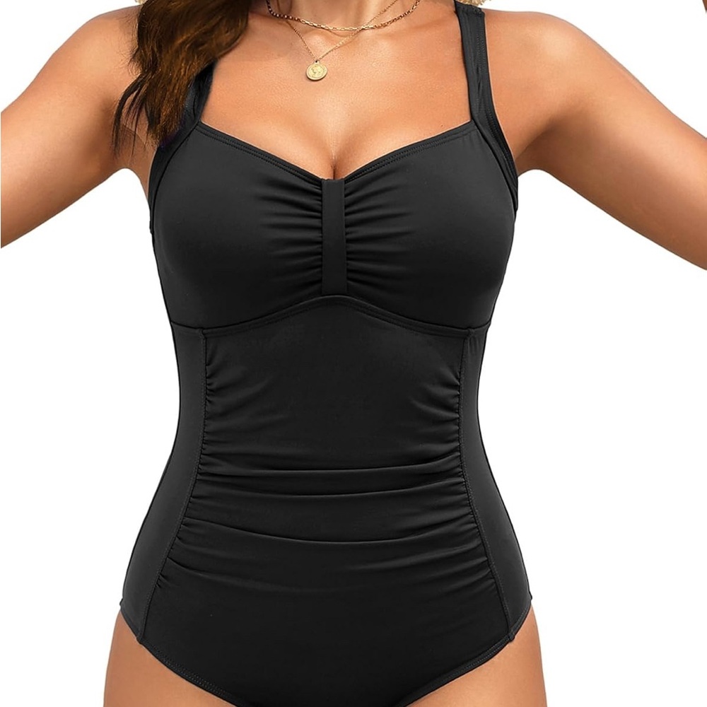Elegant Black Ruched One-Piece Swimsuit